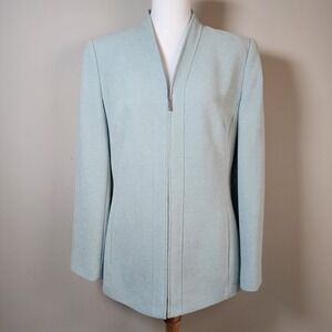 Vintage WINDSMOOR Jacket Womens 12 Light Blue Blazer Zip Up Elegant Classic Work